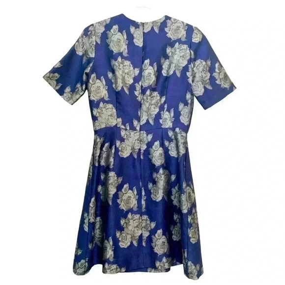 S Pearl Fitted Dress Blue w Silver Roses Size 4 - Picture 3 of 5